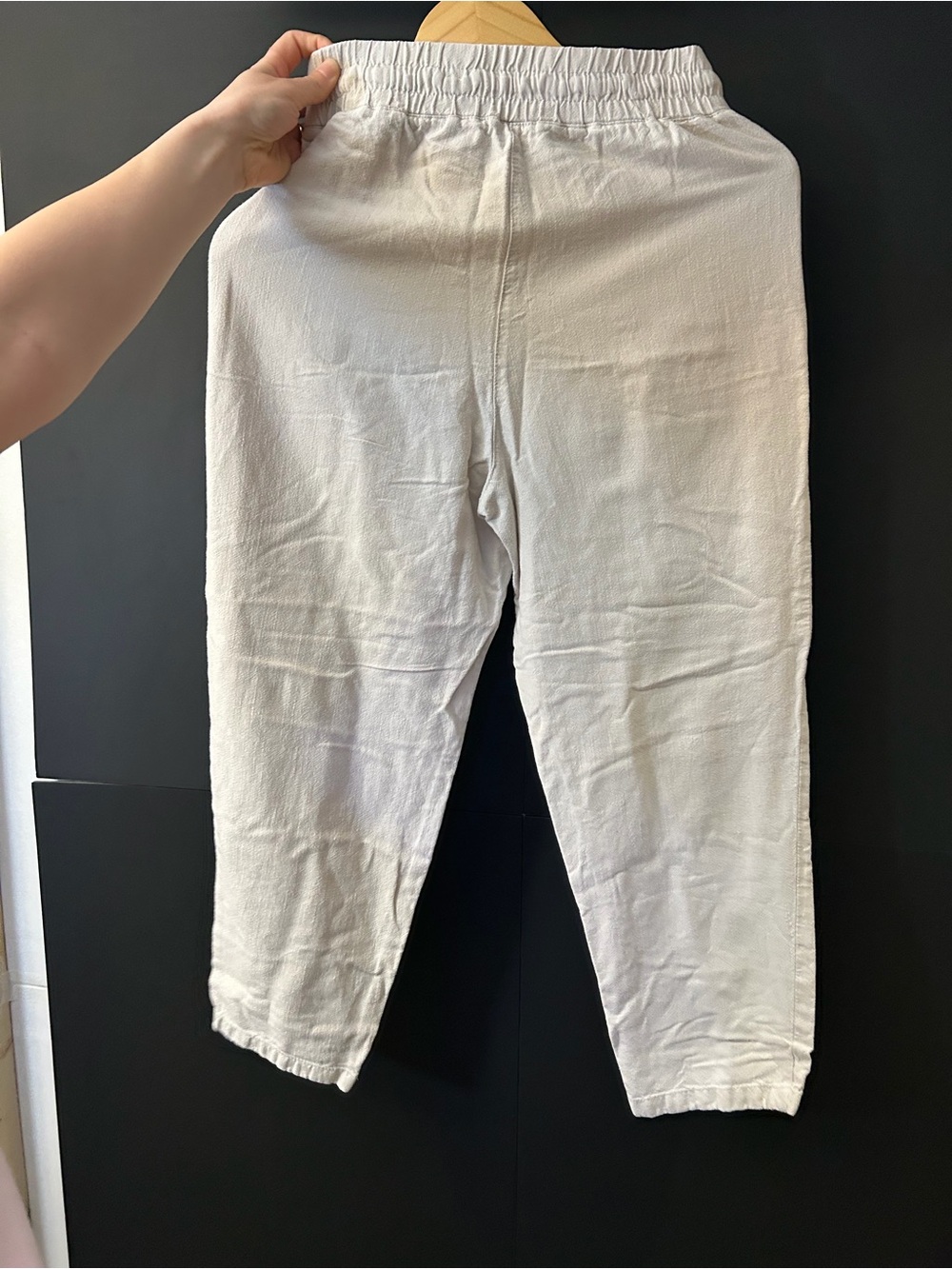 Light Beige Drawstring Linen-Blend Pants - Picture 5 of 5